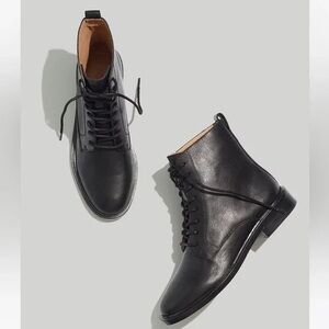 Madewell Delaney Black Lace-Up Boot Size 8